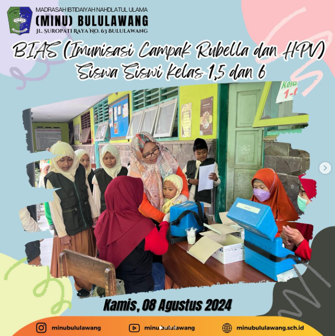 MINU Bululawang Laksanakan Imunisasi Campak-Rubella dan HPV untuk Siswa Kelas 1, 5, dan 6 MINU Bululawang Laksanakan Imunisasi Campak-Rubella dan HPV untuk Siswa Kelas 1, 5, dan 6